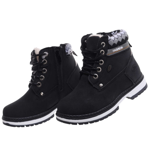 Ocieplane czarne botki trapery dziewczęce /C1-3 18293 T384/