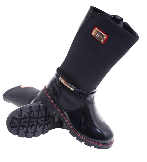 Czarne dziewczęce kozaki z futerkiem /G3-2 18313 T255/