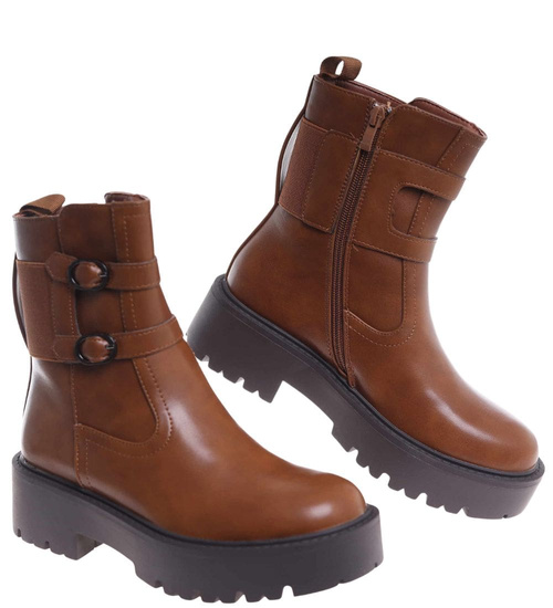 Zimowe brązowe botki na platformie /F3-2 18510 T386/