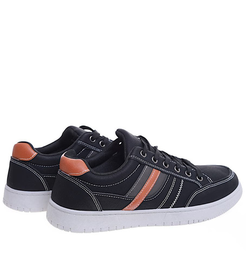 Czarne wiązane męskie trampki z szarą podeszwą /C5-2 16026 T398/