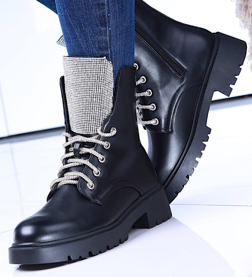 Czarne botki trapery z cyrkoniami /G4-3 14620 S103/