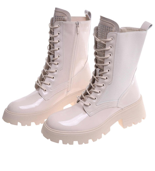 Beżowe botki trapery glany /D2-1 18208 T383/