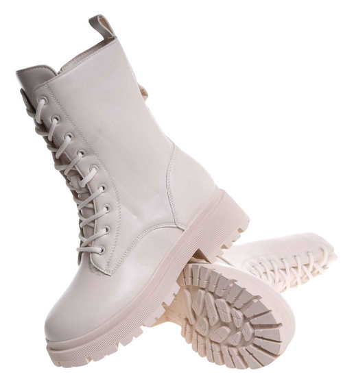 Beżowe zimowe botki trapery glany z futerkiem /A2-1 18524 T482/