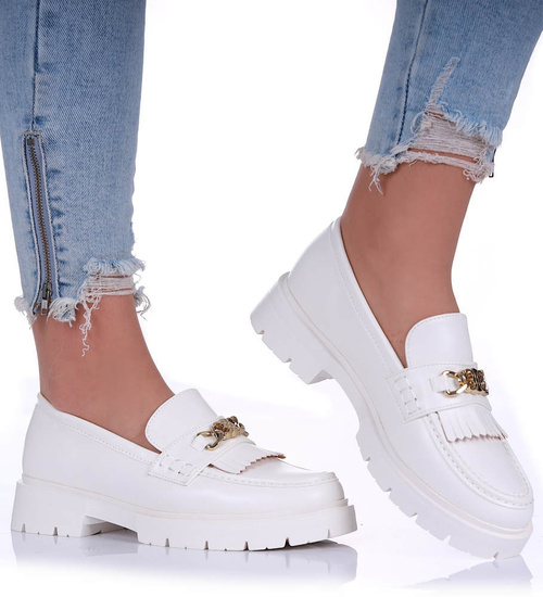 Białe półbuty damskie na platformie /F3-3 17243 G135/