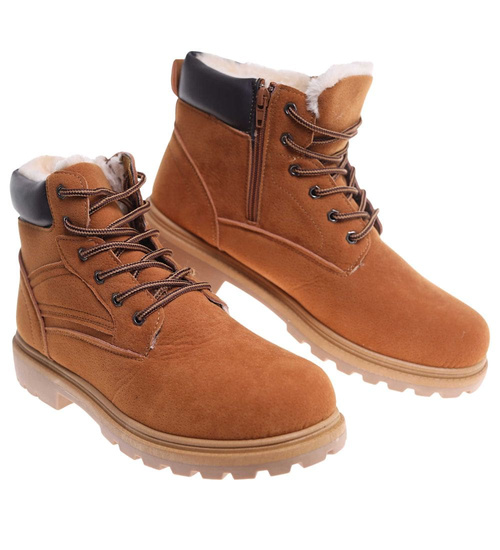 Zimowe karmelowe ocieplane trapery męskie /E3-3 18355 T489/