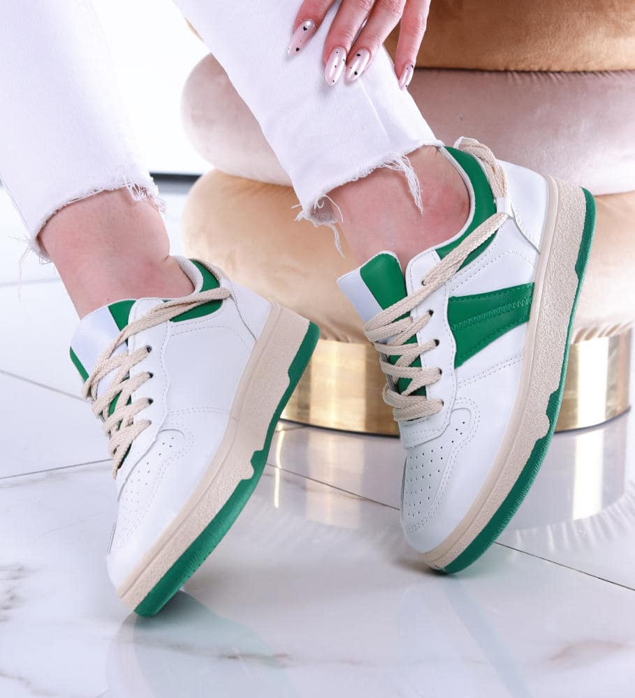 Biało zielone trampki z niską cholewką