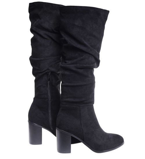 Czarne klasyczne kozaki na słupku do kolan /F2-2 18332 W582/