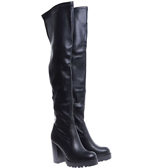 Wysokie czarne kozaki na obcasie i platformie /G4-3 15291 T739/