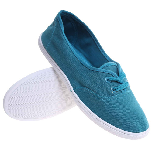 Wiązane damskie tenisówki turkusowe /D8-1 18096 S098/