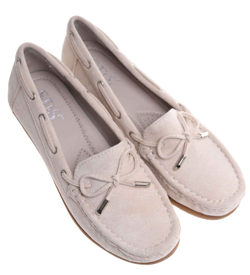 Beżowe czółenka na niskim koturnie /B4-2 18220 W233/