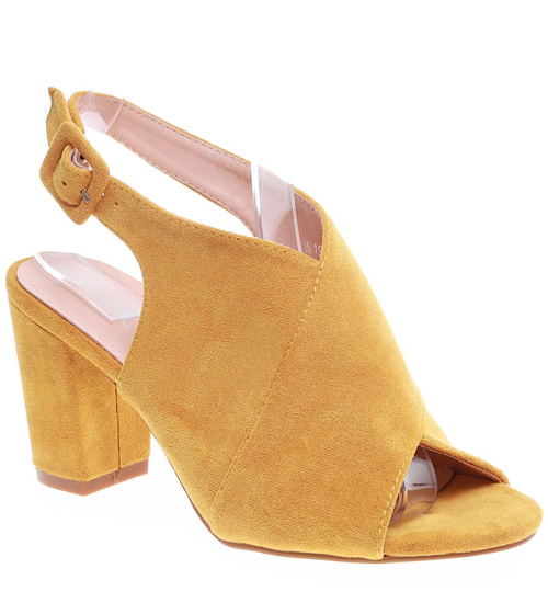 Zamszowe żółte sandały na obcasie /G10-3 16125 T242/