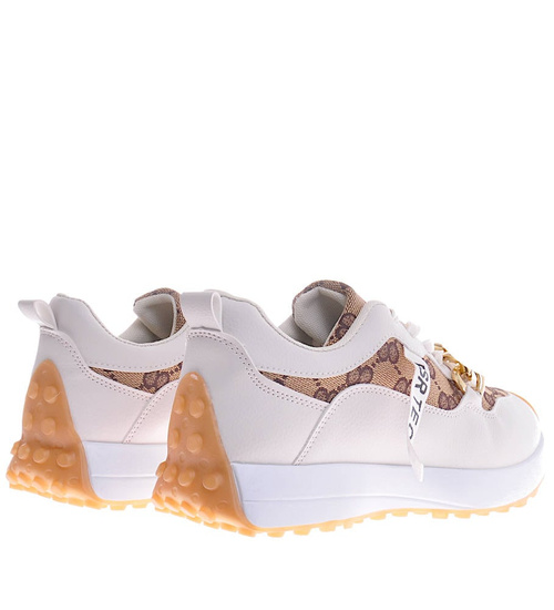 Beżowe buty sportowe z łańcuchem /F9-2 11227 T426/
