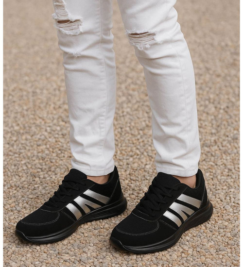 Buty sportowe męskie Sznurowane czarno białe /g1-1 17790 T382/