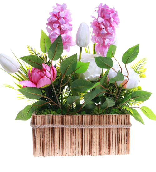 Flower box- kompozycja kwiaty w beżowej skrzynce /KOMP103  M50/