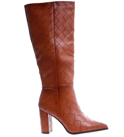 Brązowe lekko ocieplone kozaki na słupku /C1-1 15184 T389/