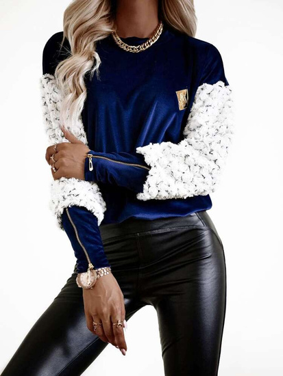 Granatowa bluza damska z futerkiem O'LB /H UB679 L117/