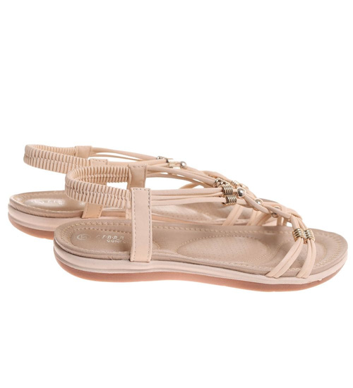 Beżowe paseczkowe sandały damskie wsuwane /E1-2 17916 W235/