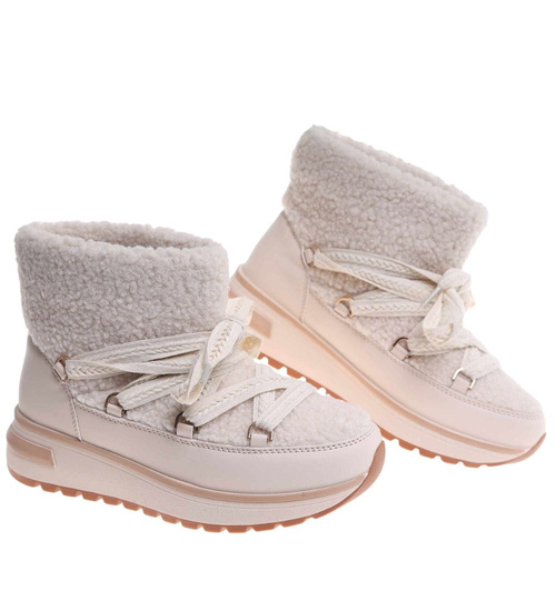 Zimowe botki śniegowce z futerkiem Beżowe /D5-2 18567 W341/