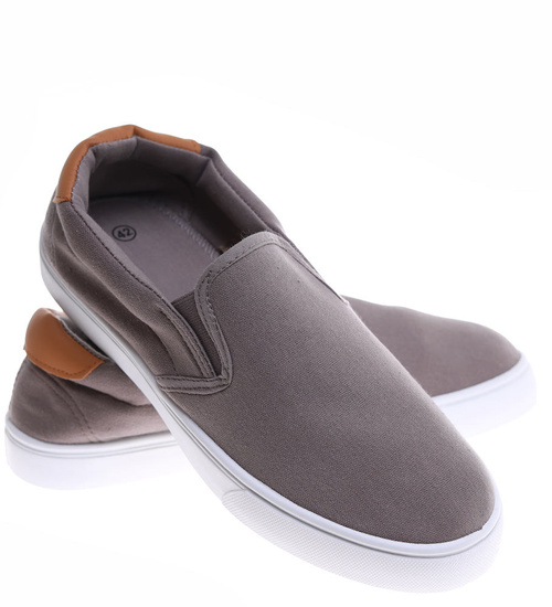 Szaro brązowe męskie trampki slip on /B6-2 16515 T286/