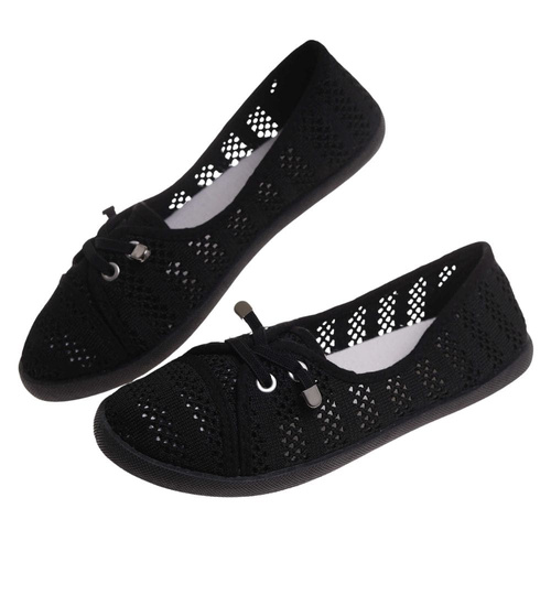 Tenisówki damskie czarne ażurowe /B3-2 17887 T199/