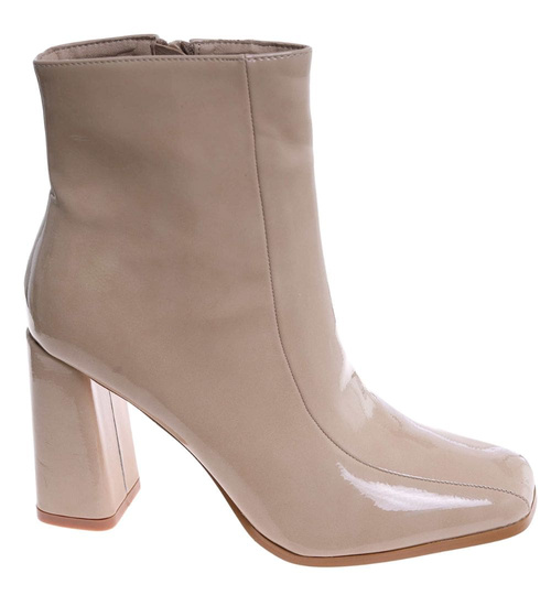 Beżowe botki damskie na słupku /G6-1 18152 T224/