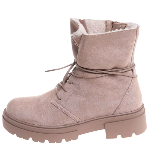 Zimowe botki trapery z ociepleniem beżowe /F8-2 18499 T4/