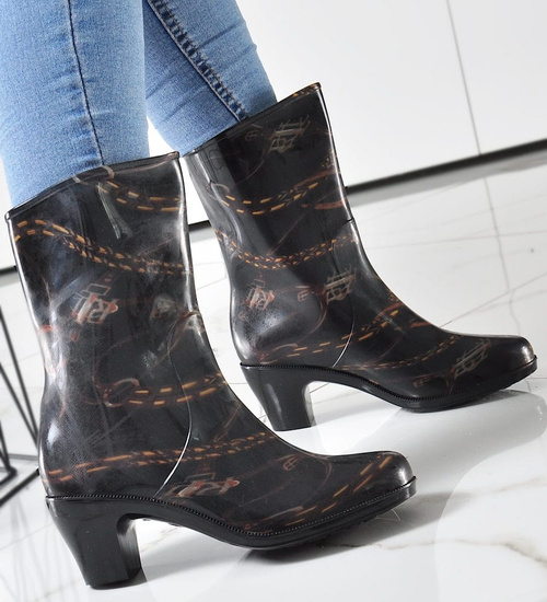 Kalosze damskie na obcasie z dopinanym ocieplaczem /C5-1 9573 S290/