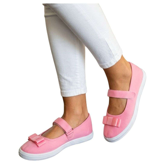 Różowe materiałowe baleriny na rzep /F9-2 18683 T122/