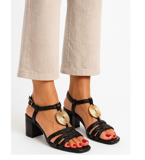 Czarne sandały na grubym obcasie /G13-3 16063 G137/