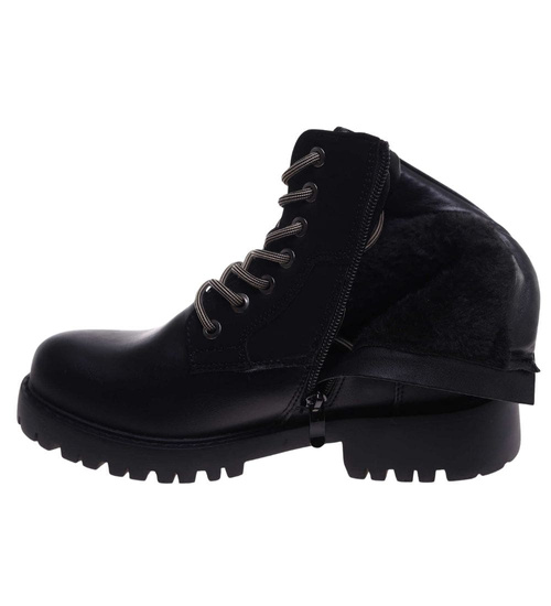 Sznurowane ocieplane botki trapery Czarne /A6-2 18278 W432/