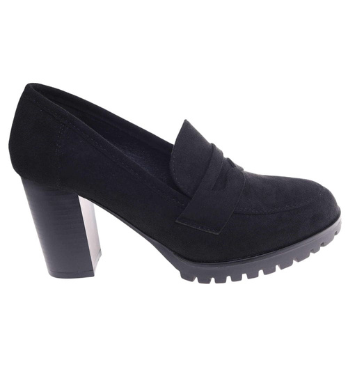 Czarne zamszowe czółenka na słupku /E1-3 18629 T2/