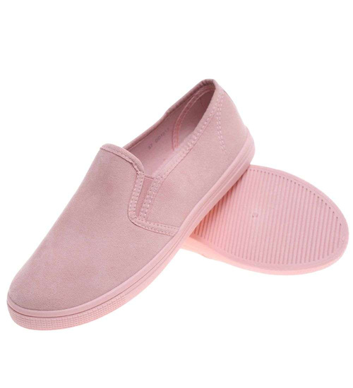 Wsuwane tenisówki z tkaniny pastelowe Pudrowy róż /F2-2 18764 T1/