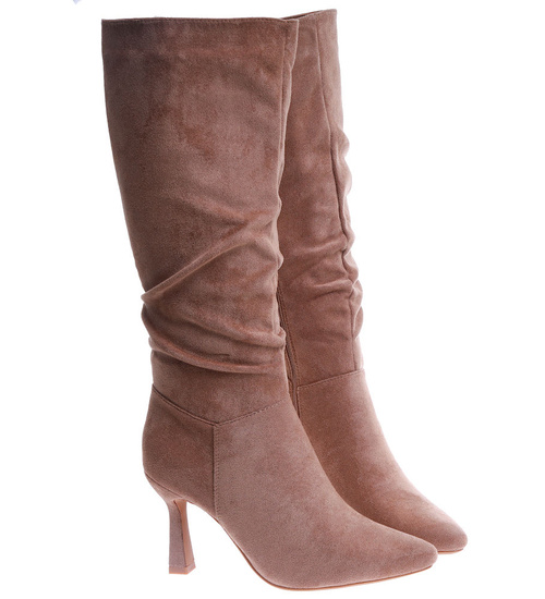 Eleganckie damskie kozaki na szpilce Camel /F5-3 15109 T833/