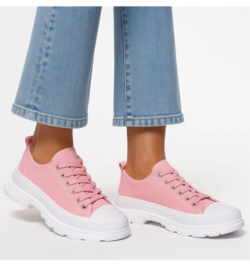 Mega modne damskie trampki Różowe /B5-2 12428 S198/