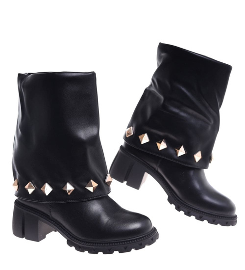 Czarne wysokie botki damskie na klocku /J6-4 18598 T177/