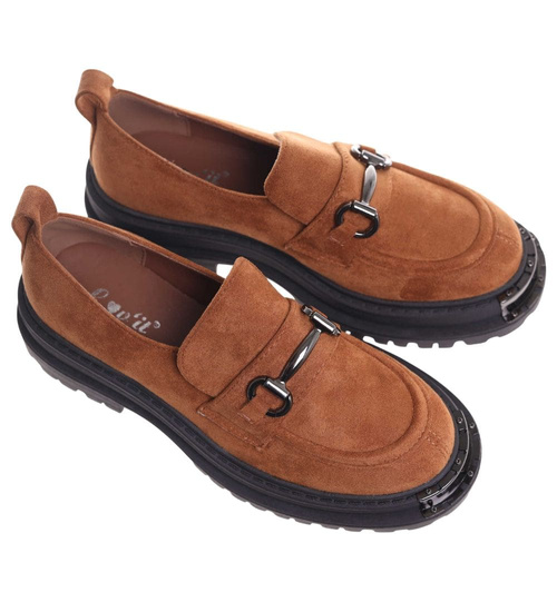Karmelowe półbuty loafersy na platformie /G6-2 18486 T200/