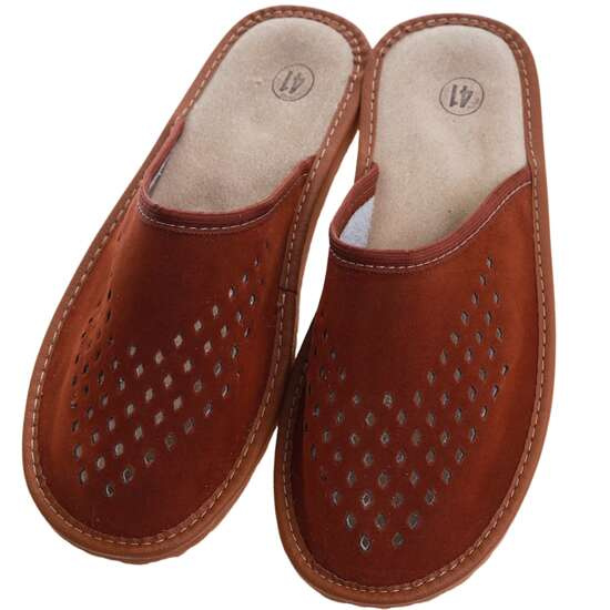 Męskie domowe kapcie ze skóry zamszowej Brązowe /F6-1 7929 S195/