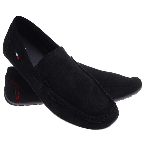 Czarne wsuwane mokasyny półbuty /B1-2 18027 T386 +H2/