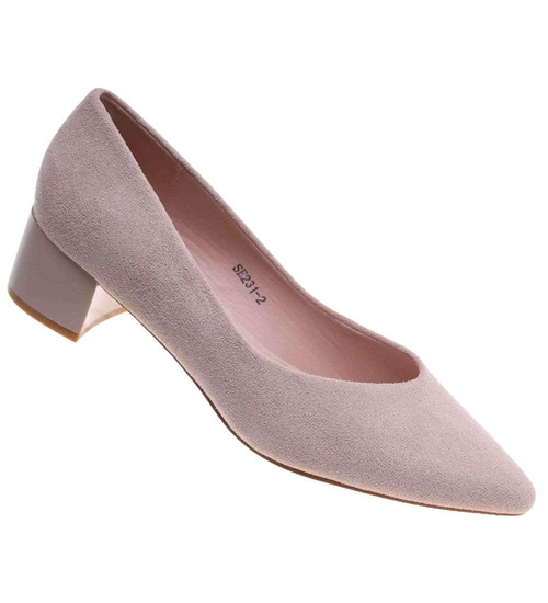 Beżowe czółenka na niskim obcasie Pointy Toe /D5-3 18805 T381/