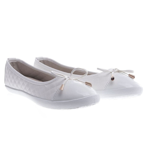 Sportowe białe balerinki damskie z kokardką /B5-3 13104 S290/
