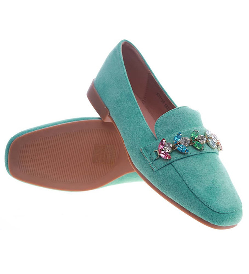 Zielone balerinki lordsy z kamieniami /A2-2 13521A T463/