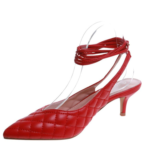Wiązane czerwone szpilki Lace Up /A9-2 12203 T390/