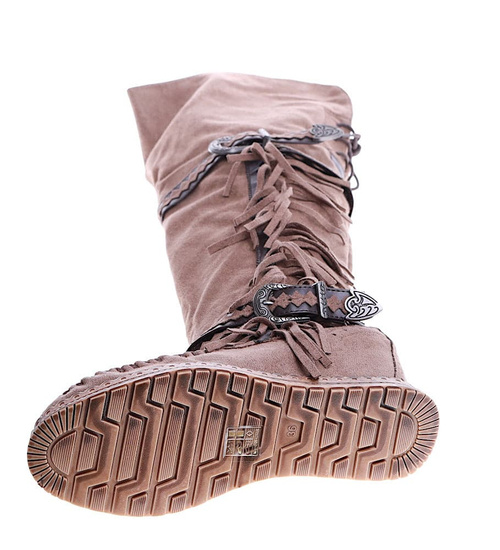Wysokie kozaki boho na ukrytym koturnie Khaki /D2-1 14926  T239/
