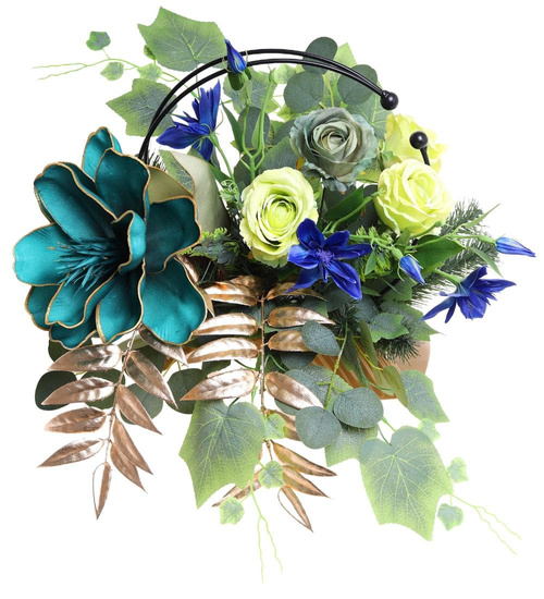 Duży stroik Turkusowe kwiaty KOMP140 M700