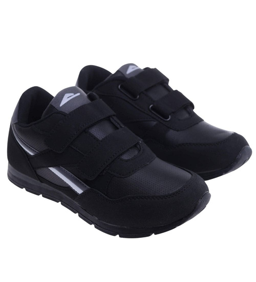 Sportowe czarne buty chłopięce na rzepy /D3-1 18124 T389/