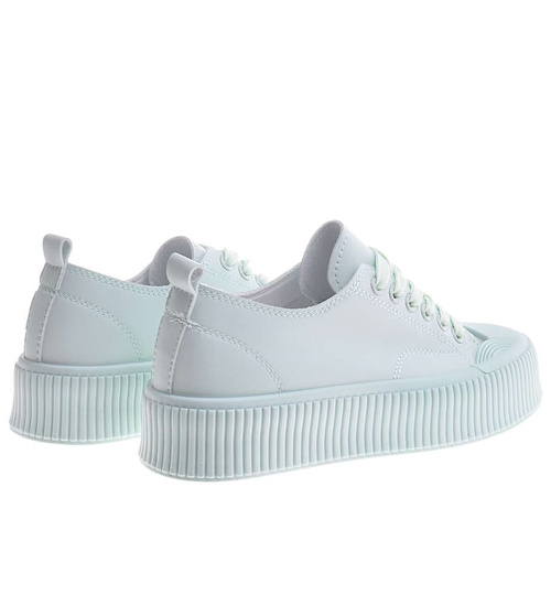 Seledynowe sznurowane trampki na platformie /G8-3 12271 S396/