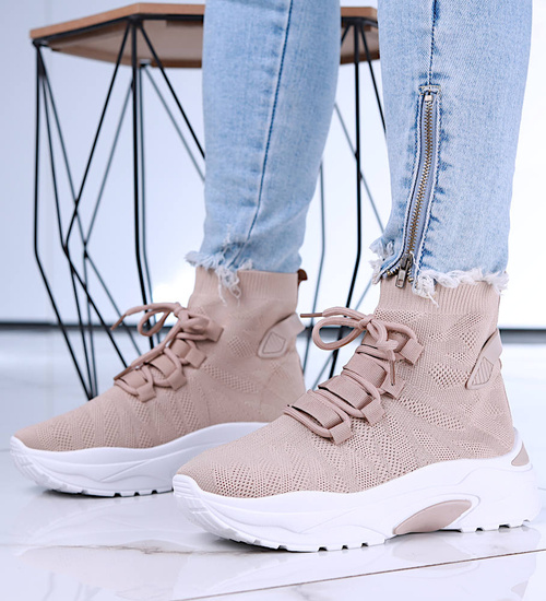 Wysokie wsuwane trampki damskie na platformie Khaki  //E8-1 15682 T184/