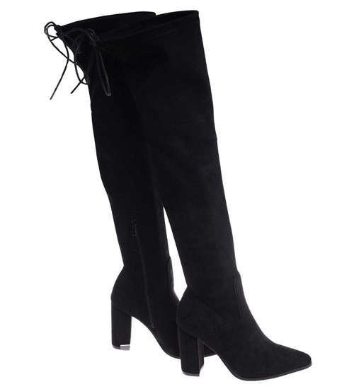 Czarne wysokie kozaki muszkieterki na obcasie /B6-2 18384 W582/