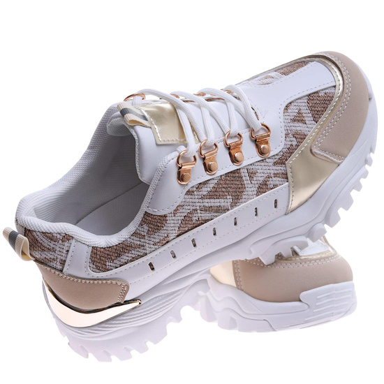 Beżowo białe snekaersy na platformie /E6-1 17405  T683/