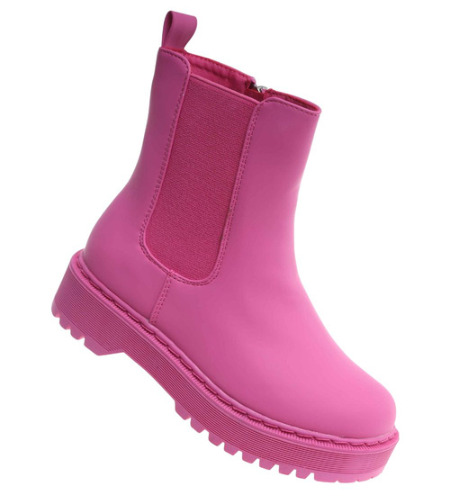 Fuksjowe matowe dziewczęce botki ocieplane /D5-3 18374 T188/